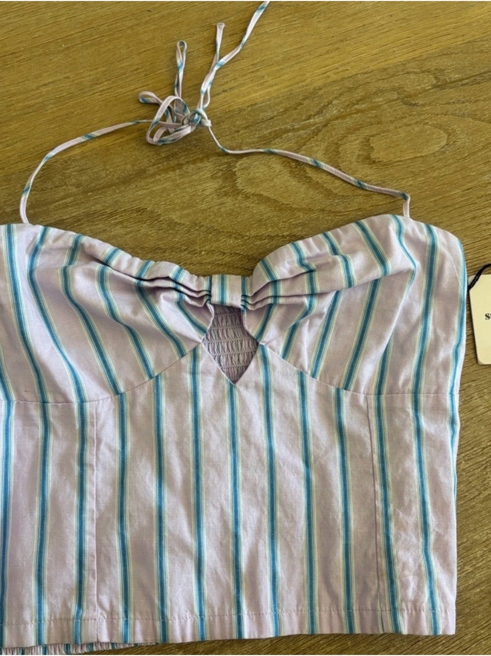 superdown Pastel Pink & Teal Striped Crop Top